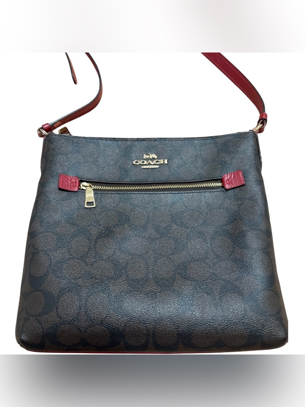 Coach Rowan File Bag In Signature Canvas Brown 1941 Red C1554